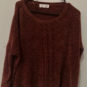 Pink Rose Burgundy Cable Knit Sweater